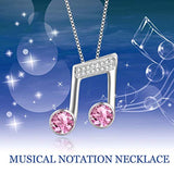 925 Sterling Silver Music Note Necklace Music Clef Ottava Pendant with Pink Crystals,Gift for Girls Women Musician