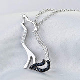 Wolf Pendant Necklace 925 Sterling Silver Cubic Zirconial Necklace 18"