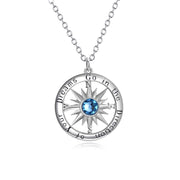 Blue Birthstone Sun Compass Necklace for Women Men Kids Go in The Direction of Your Dreams Engraved Pendant