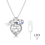 Love Heart URN Necklace Silver Heart Pendant Necklace with Crystal