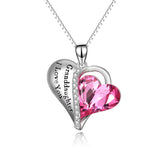 Granddaughter Grandmother Gifts - Granddaughter I Love You - Sterling Silver Heart Necklaces with Pink Crystals