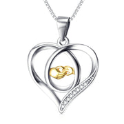 Mother and Child Hands Eternal Love Heart Sterling Silver Pendant Necklace, 18"