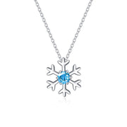 925 Sterling Silver Snowflake Pendant Necklace Blue and White Fleur De Lis, Romantic Jewelry