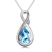 925 Sterling Silver Teardrop Pendant Necklace with Blue Crystals Jewelry