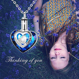 925 Sterling Silver Urn Necklaces for Ashes Engraved I Love You Pendant Cremation Necklace with Blue Heart Crystals