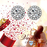 925 Sterling Silver Round Cubic Zirconial 10 mm Halo Stud Earrings for Women