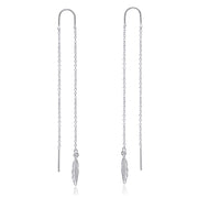 Threader Earrings 925 Sterling Silver Teardrop, Feather, Leaf Dangle Drop Earrings for Women