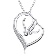 S925 Sterling Silver Mother and Child Horse Head Heart Shape Pendant Necklace 18"