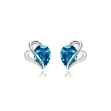 Blue Crystal Silver Earrings Studs for Girls, Crystal Element