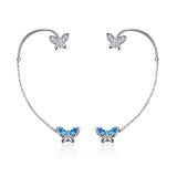 Butterfly Earrings with Simulated Aquamarine Crystals,Ear Cuff Stud Earrings