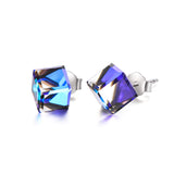 Hypoallergenic Sterling Silver Cube Stud Earrings with Blue Aurora Crystals from Crystal Valentines Day Gifts