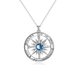 Blue Birthstone Sun Compass Necklace for Women Men Kids Go in The Direction of Your Dreams Engraved Pendant