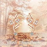 Rose Gold 925 Sterling Silver Leaf Stud Earrings with CZ