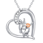 Highland Cow Necklace Sterling Silver Heart Cow Pendant