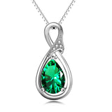 925 Sterling Silver Teardrop Pendant Necklace with Blue Crystals Jewelry