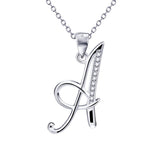 925 Sterling Silver Cubic Zirconia 26 Letters Alphabet Pendant Necklace