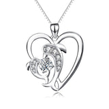 925 Sterling Silver Mom Baby Dolphin Love Pendant Necklace