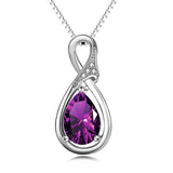 925 Sterling Silver Teardrop Pendant Necklace with Blue Crystals Jewelry