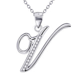 925 Sterling Silver Cubic Zirconia 26 Letters Alphabet Pendant Necklace