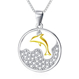 Dolphin Crystal Pendant Necklace with 18K Gold Overtone Sterling Silver,18"