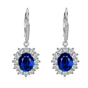 925 Sterling Silver Blue Cubic Zircon Leverback Dangle Drop Earrings