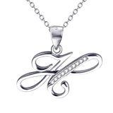 925 Sterling Silver Cubic Zirconia 26 Letters Alphabet Pendant Necklace