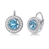 Round Halo Earrings Leverback Earrings with Crystal,Birthstone Gift for Women Girl