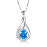 Teardrop Urn Necklace for Ashes - 925 Sterling Silver Blue Cremation Pendant Memorial Keepake Funeral Necklace Jewelry Gifts for Women Wife Mother