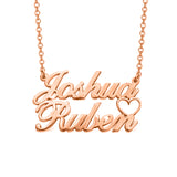 Joshua❤Ruben - Copper/925 Sterling Silver Personalized Double Names Necklace with A Cut Out Heart Adjustable 18”-20”