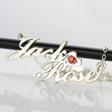 Jack❤Rose925 Sterling Silver Personalized Double Name Necklace With Birthstone Heart Adjustable 16”-20”