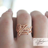 Copper/925 Sterling Silver Personalized  Memorial Signature Name Ring