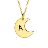 925 Sterling Silver Personalized Dainty Gold Moon Initial Necklace Adjustable 16”-20”