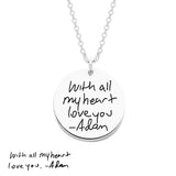 Copper/925 Sterling Silver Personalized Disc Handwriting Signature Necklace-Adjustable 16”-20”