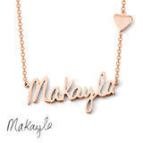 Makayla - 925 Sterling Silver Adjustable Chain Signature Necklace with Heart Charm