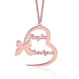 18K Gold Plated Sterling Silver Customized Butterfly and Heart Couple Name Necklace