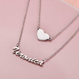 ❤ Veronica - Put you in my heart - 925 Sterling Silver/10K/14K/18K Two Layers Personalized Heart Name Necklace Adjustable 16”-20”