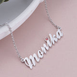 Monika - 925 Sterling Silver Personalized Crystal Classic Name Necklace Adjustable Chain 16”-20”