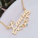 Laura - 925 Sterling Silver/10K/14K/18K Personalized Name Necklace with Underline Hearts Adjustable Chain 18”-20”