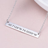 Copper/925 Sterling Silver Personalized Coordinates Bar Necklace Adjustable 16”-20”