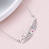 Adamira - 925 Sterling Silver/10K/14K/18K Personalized Angel Wing Crystal Name Necklace Adjustable Chain 18”-20”