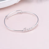 Copper/925 Sterling Silver Personalized Script Name Adjustable Bangle Adjustable 6”-7.5”