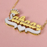 Double Layer Two Tone with Crown Heart Personalized Custom Gold Plated Name Necklace