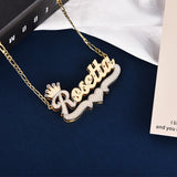 Double Layer Two Tone with Crown Heart Personalized Custom Gold Plated Name Necklace