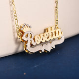 Double Layer Two Tone with Crown Heart Personalized Custom Gold Plated Name Necklace