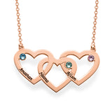 Copper/925 Sterling Silver Personalized Intertwined Hearts Necklace with Birthstones