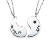 Copper/925 Sterling Silver Personalized Engraved Yin Yang Necklace with Birthstone for Couples Adjustable 18-20"