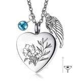 Wildflowers Urn Necklace for Ashes Sterling Silver Custom Heart-Shaped Cremation Jewelry