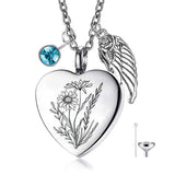 Wildflowers Urn Necklace for Ashes Sterling Silver Custom Heart-Shaped Cremation Jewelry