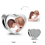 Personalized Color Photo Rhinestone Love Heart Charm in 925 Sterling Silver