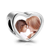 925 Sterling Silver Personalized Photo Rhinestone Love Heart Charm